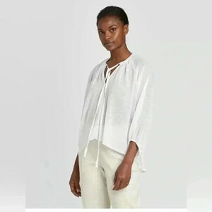 Prologue XL Womens White Balloon Long Sleeve Blouse Work (0470)